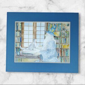 Wizard & Cats Original Watercolor Painting HAT